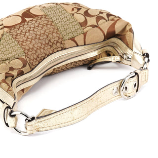 Coach F12315 Beige Gold Signature Patchwork Hobo Bag