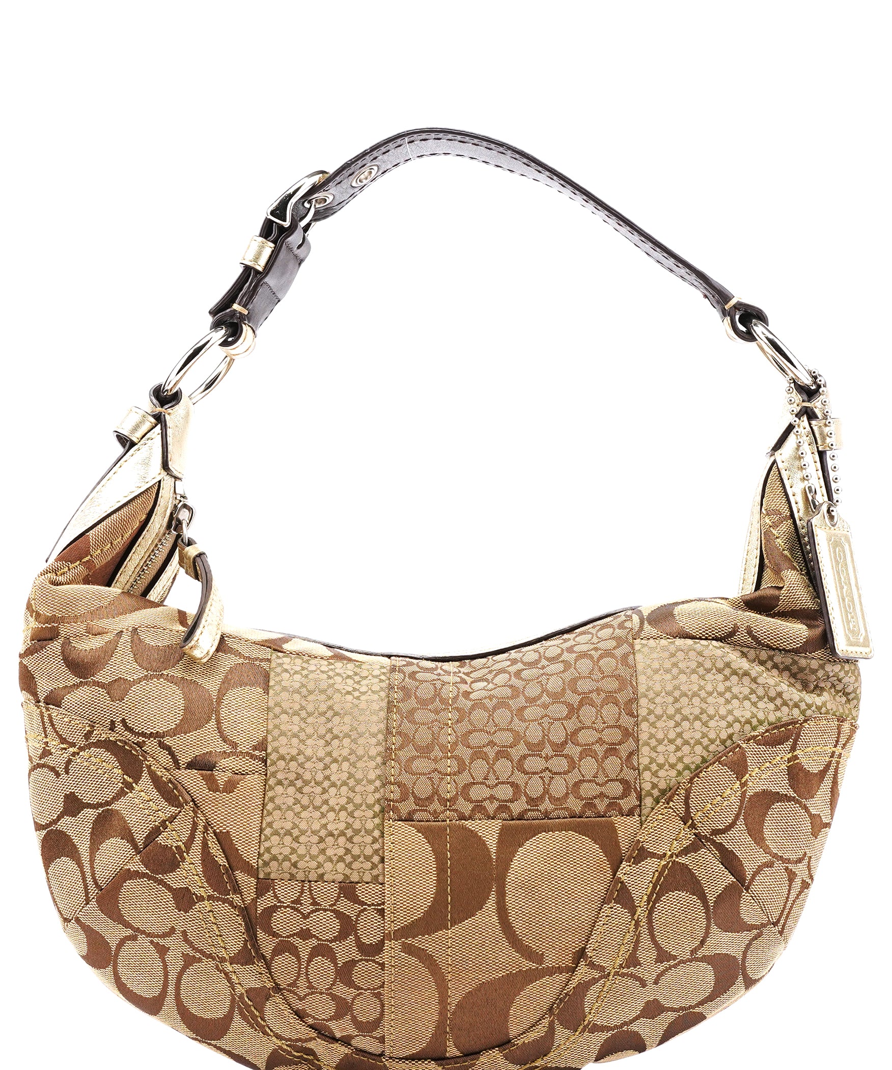 Coach F12315 Beige Gold Signature Patchwork Hobo Bag