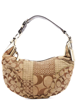 Coach F12315 Beige Gold Signature Patchwork Hobo Bag