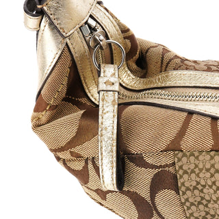 Coach F12315 Beige Gold Signature Patchwork Hobo Bag