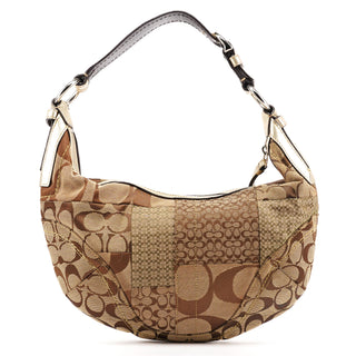 Coach F12315 Beige Gold Signature Patchwork Hobo Bag