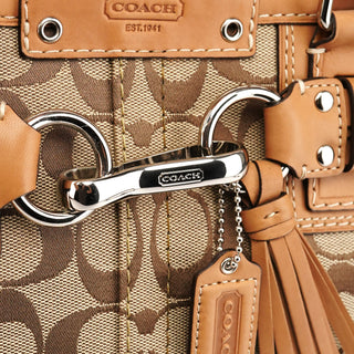 Coach F13065 Beige Brown Signature Hamptons Tote Bag