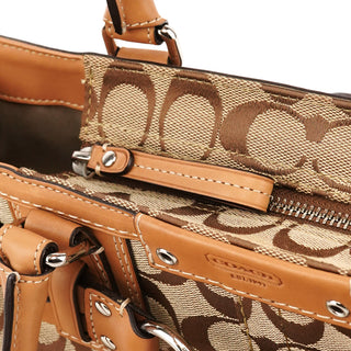 Coach F13065 Beige Brown Signature Hamptons Tote Bag