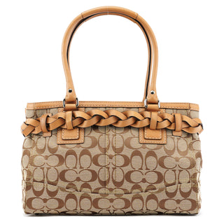 Coach F13065 Beige Brown Signature Hamptons Tote Bag