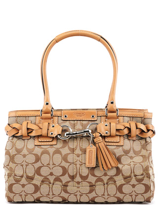 Coach F13065 Beige Brown Signature Hamptons Tote Bag
