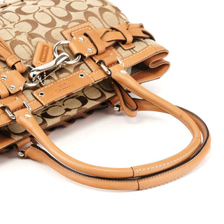 Coach F13065 Beige Brown Signature Hamptons Tote Bag