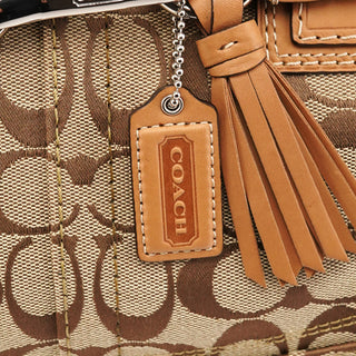 Coach F13065 Beige Brown Signature Hamptons Tote Bag