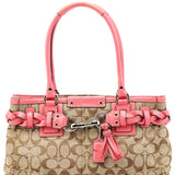 Coach F13065 Beige Pink Signature Hamptons Tote Bag