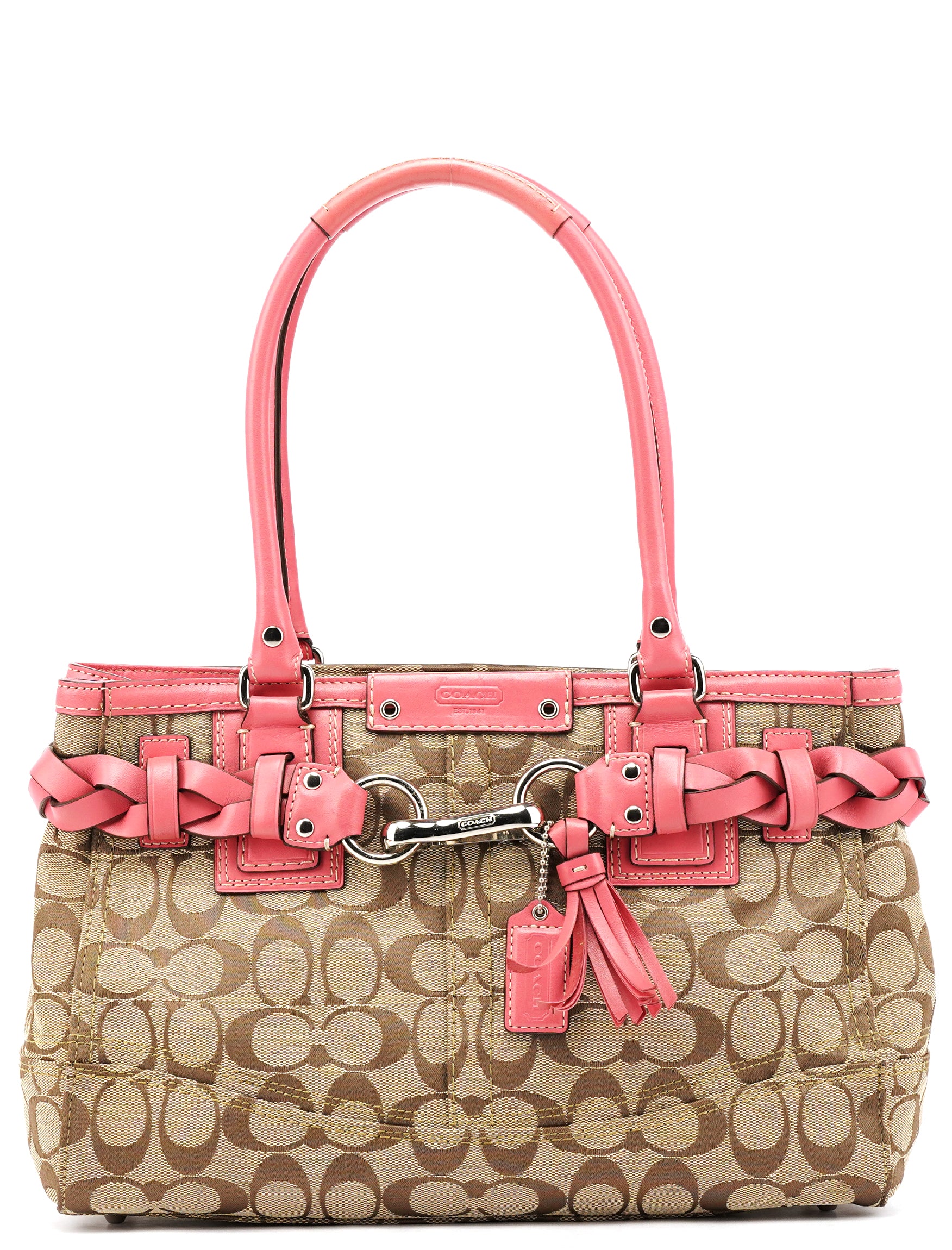 Coach F13065 Beige Pink Signature Hamptons Tote Bag