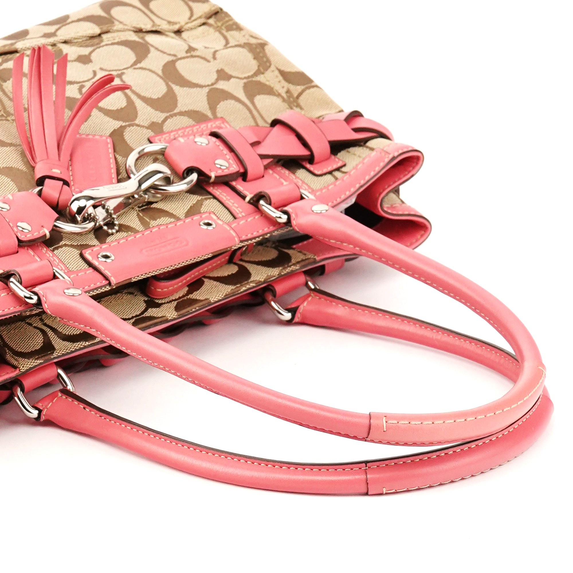 Coach F13065 Beige Pink Signature Hamptons Tote Bag
