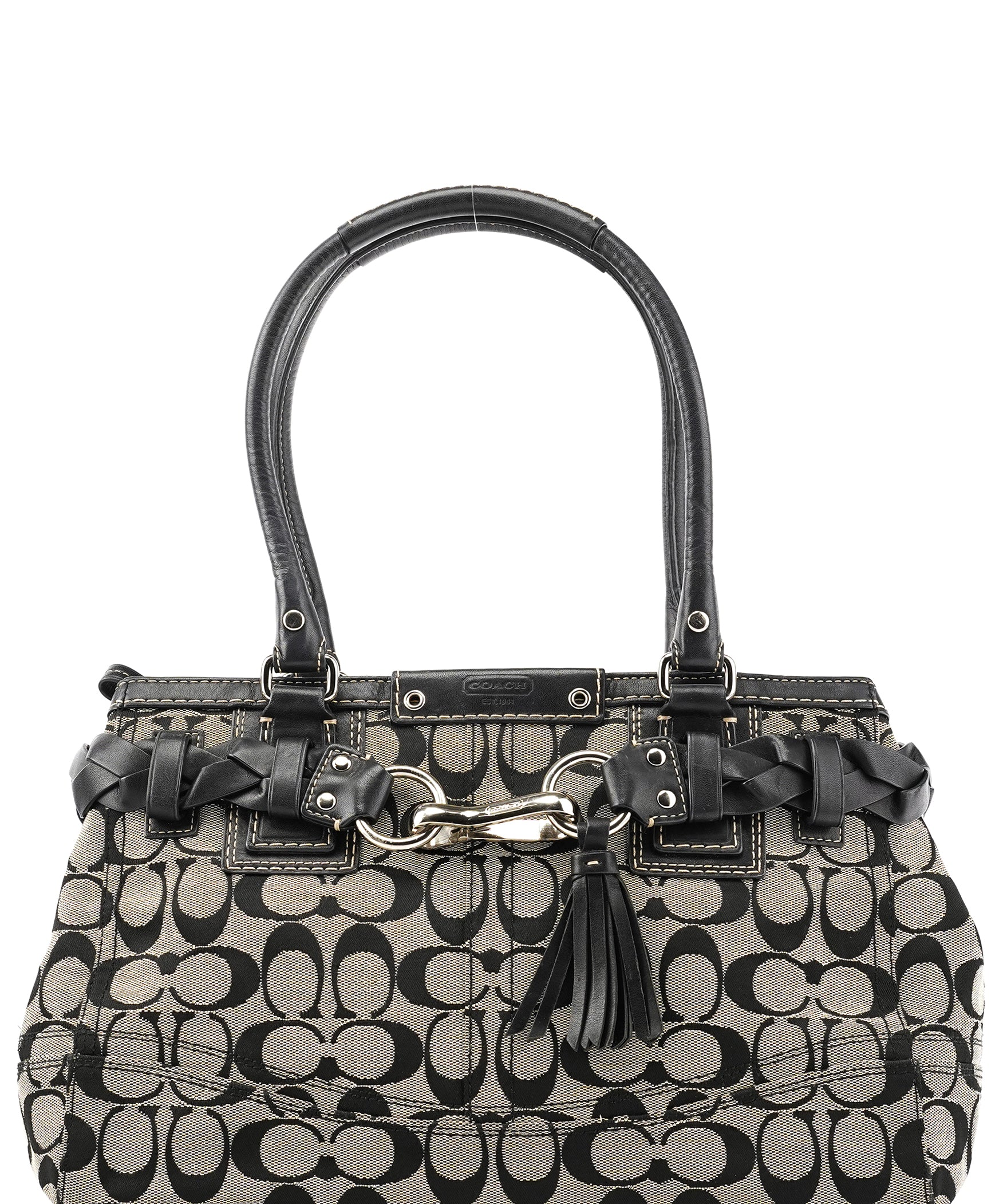 Coach F13065 Grey Black Signature Hamptons Tote Bag
