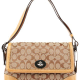 Coach F13066 Beige Signature Turnlock 2-Way Shoulder Bag