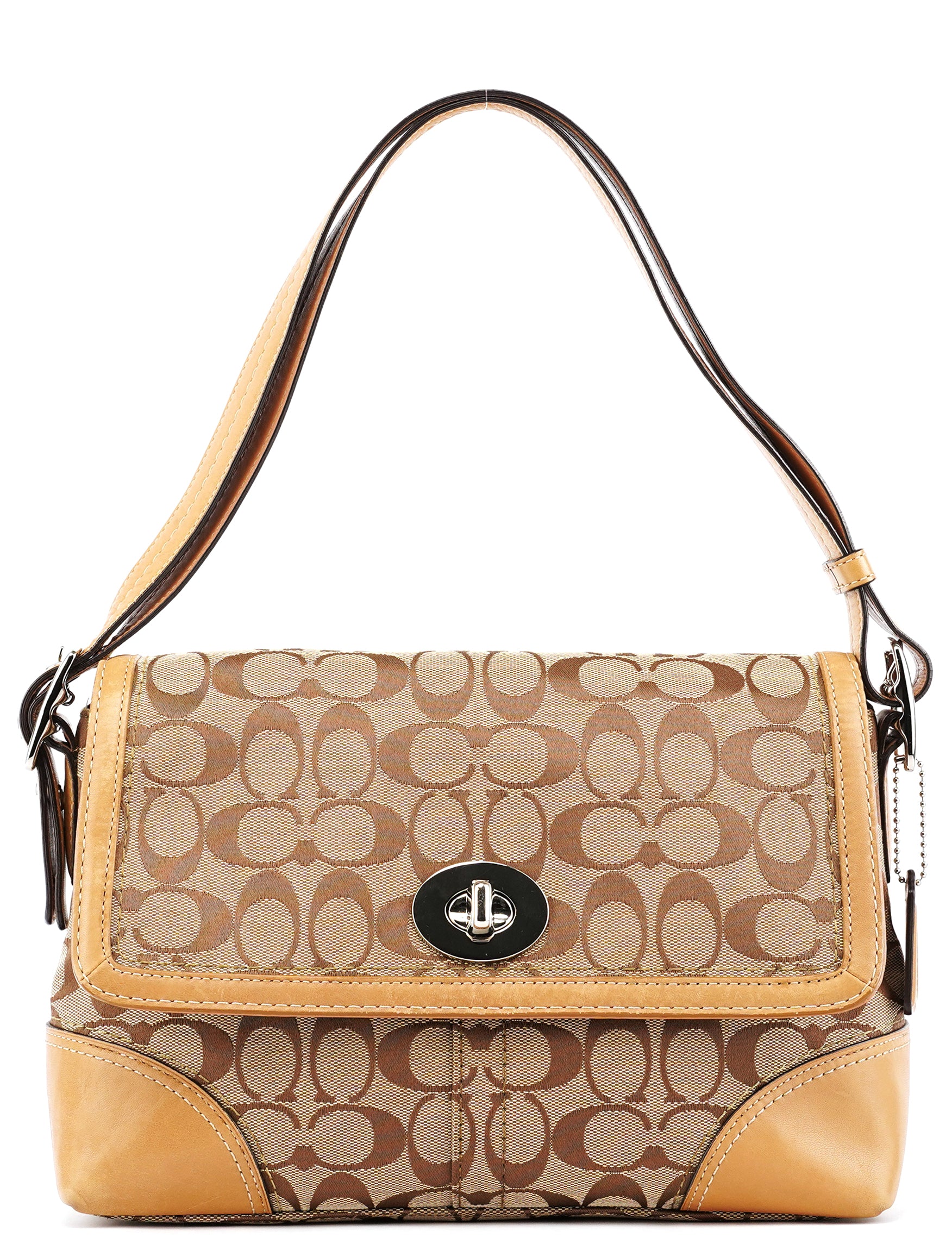 Coach F13066 Beige Signature Turnlock 2-Way Shoulder Bag