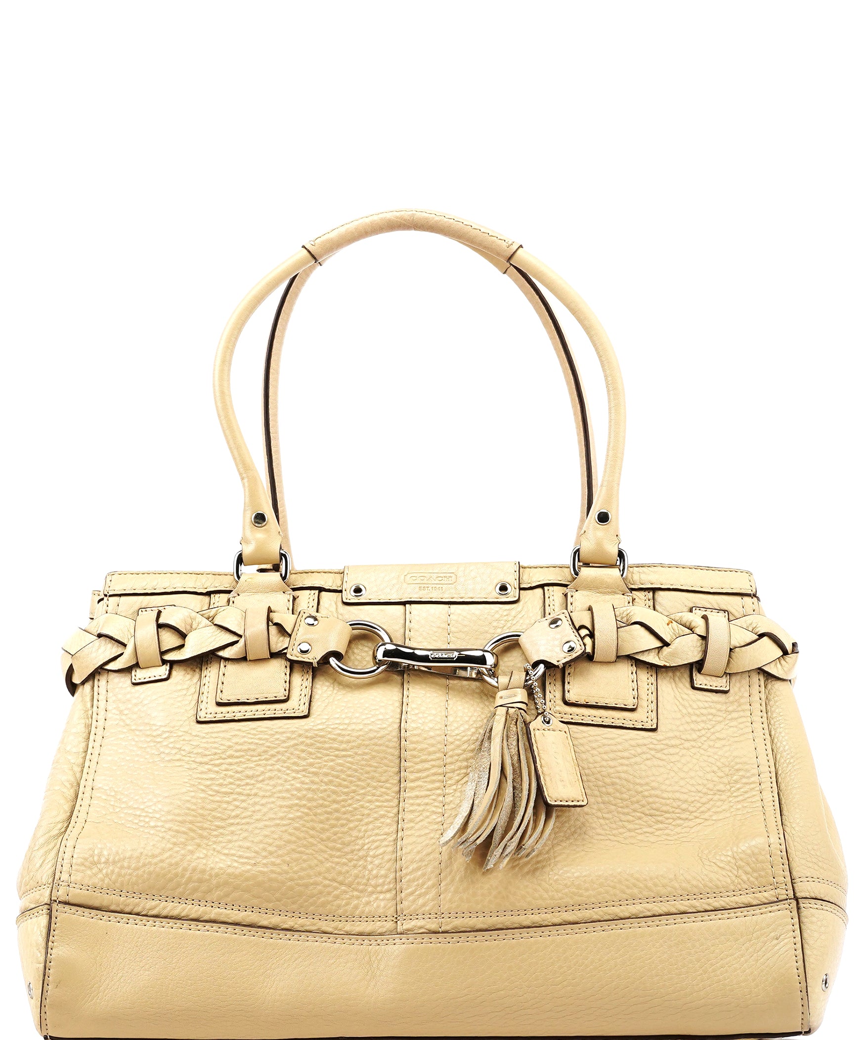 Coach F13087 Beige Pebbled Leather Hamptons Tote Bag