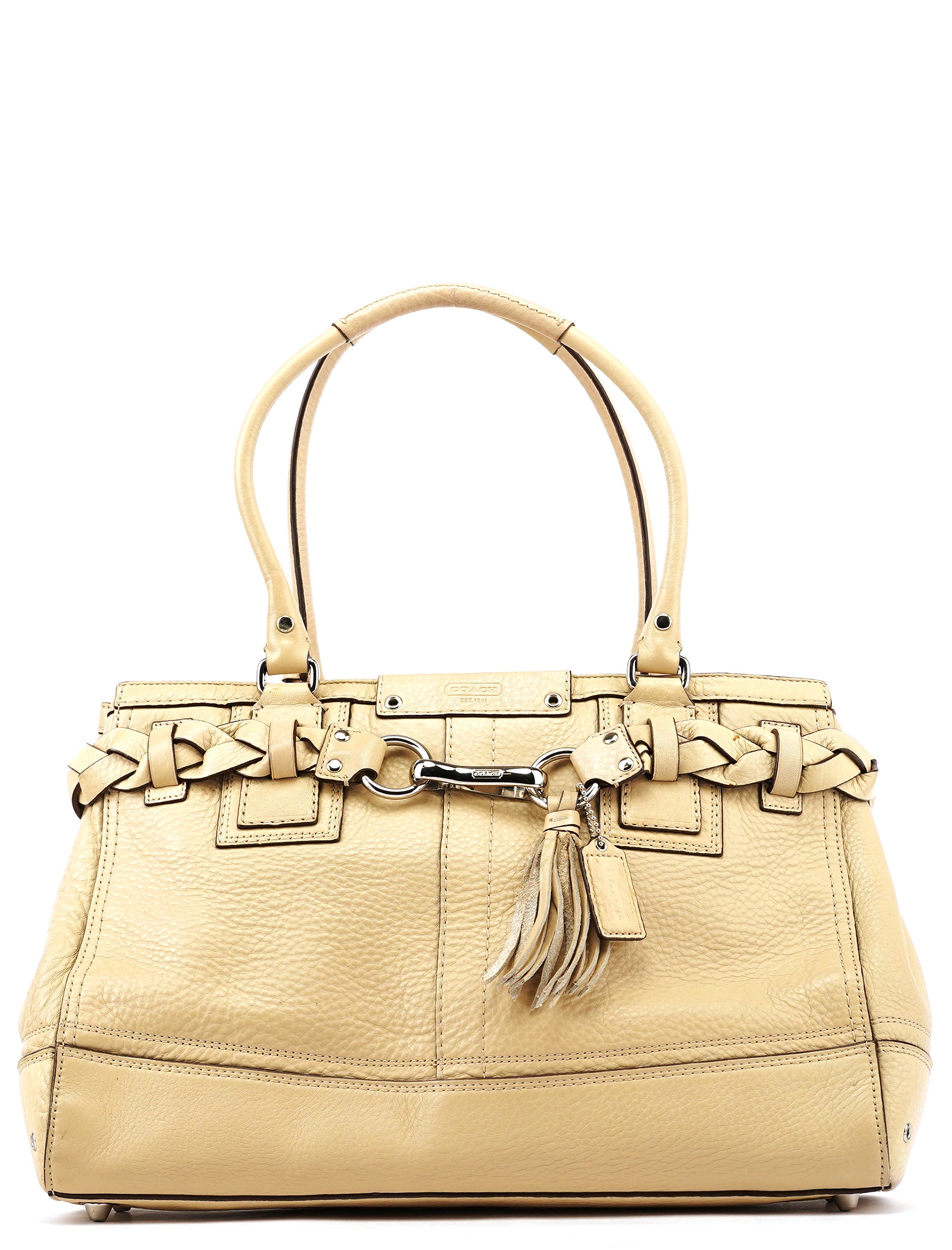 Coach F13087 Beige Pebbled Leather Hamptons Tote Bag