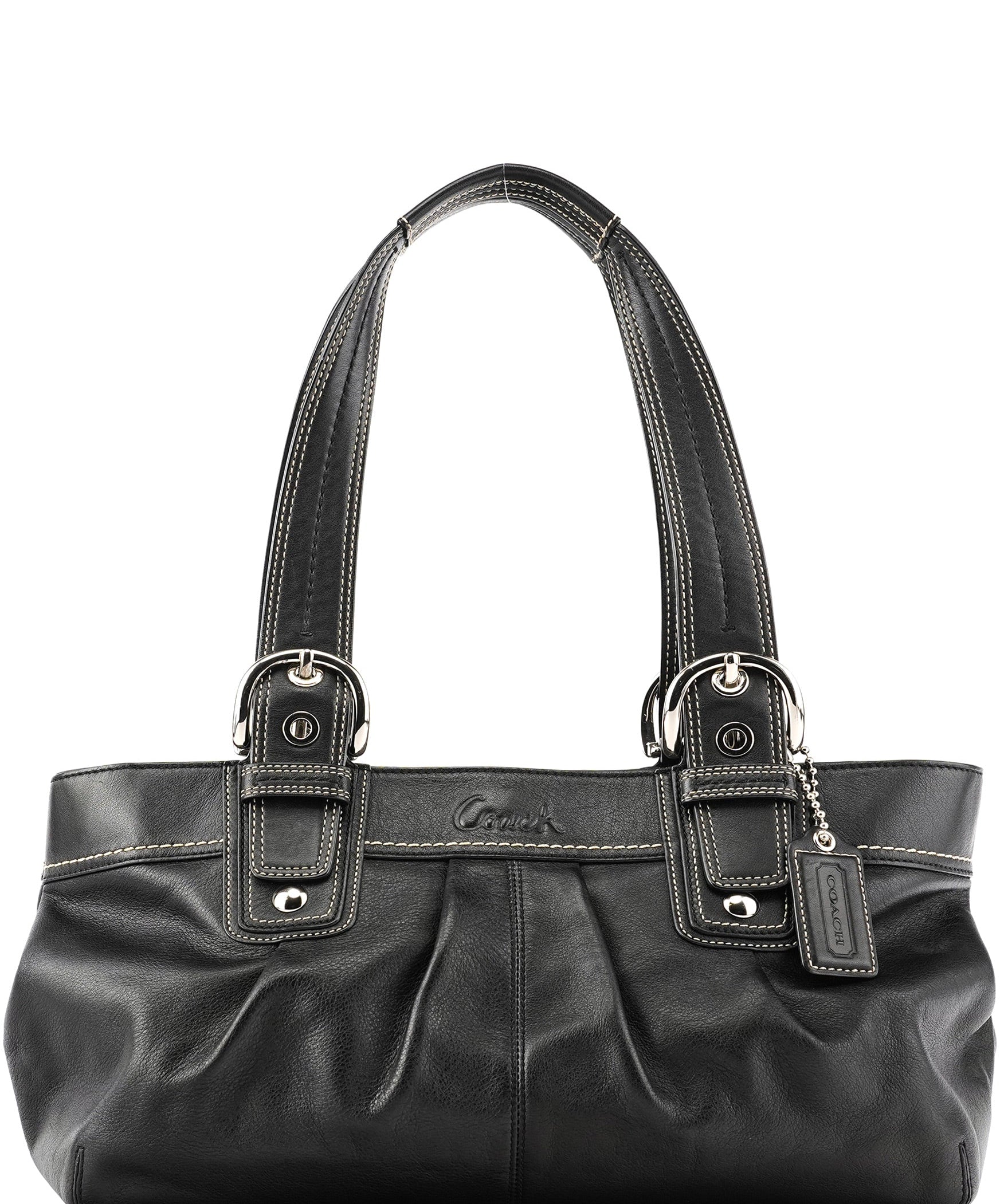 Coach F13732 Black Leather Ruched Soho Tote Bag