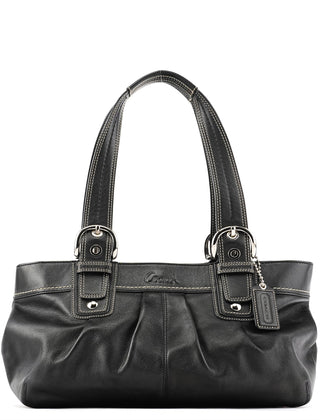 Coach F13732 Black Leather Ruched Soho Tote Bag