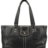 Coach F13960 Black Pebbled Leather Turnlock Tote Bag