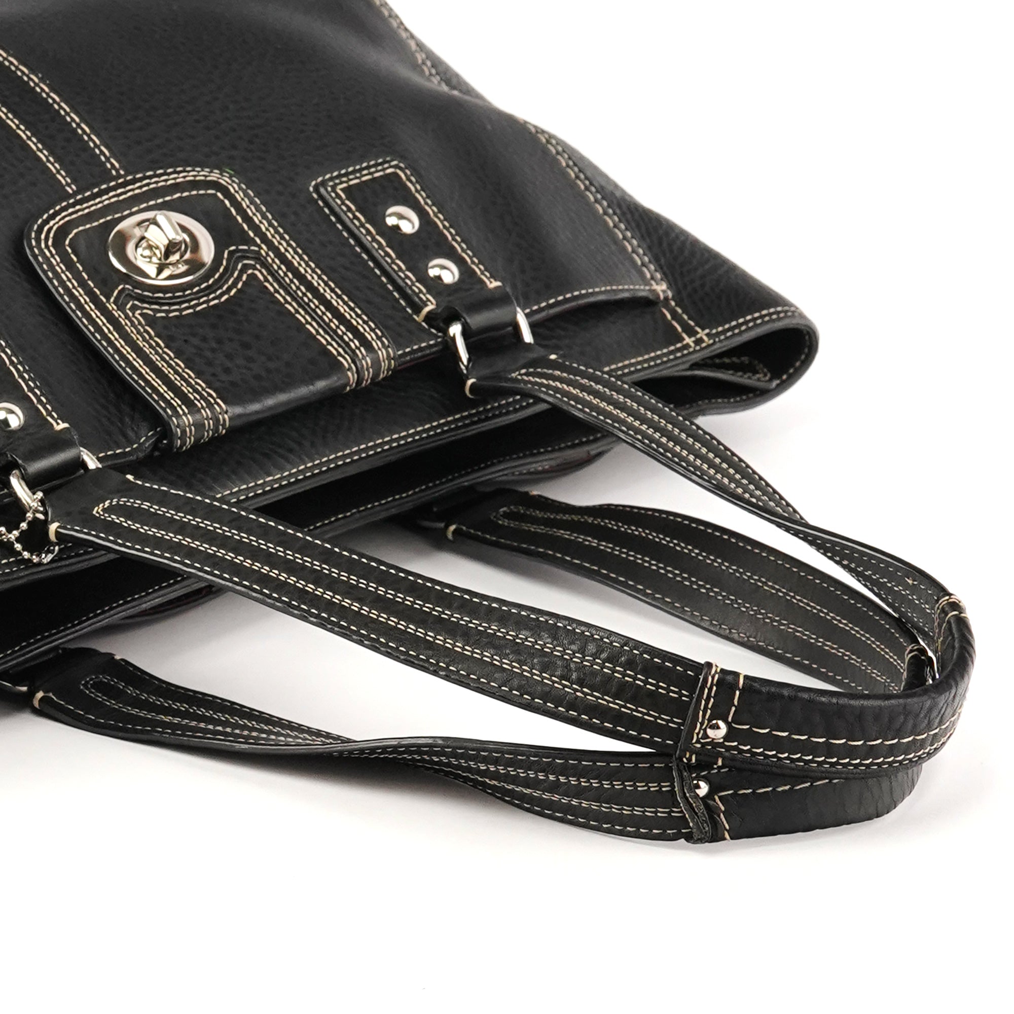 Coach F13960 Black Pebbled Leather Turnlock Tote Bag