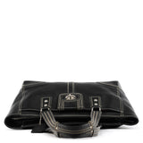 Coach F13960 Black Pebbled Leather Turnlock Tote Bag