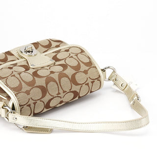 Coach F14282 Beige Gold Signature Turnlock Bag