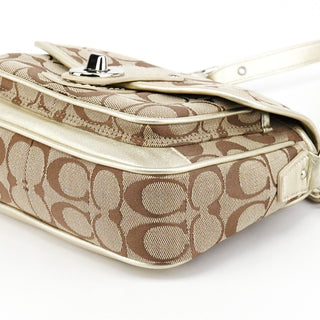 Coach F14282 Beige Gold Signature Turnlock Bag