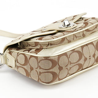 Coach F14282 Beige Gold Signature Turnlock Bag
