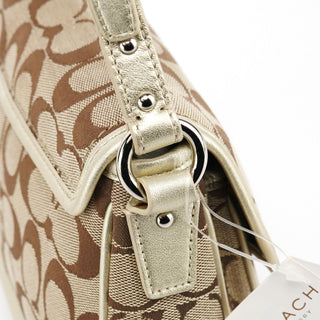 Coach F14282 Beige Gold Signature Turnlock Bag