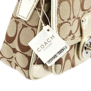 Coach F14282 Beige Gold Signature Turnlock Bag