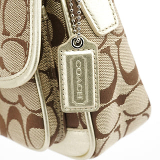 Coach F14282 Beige Gold Signature Turnlock Bag