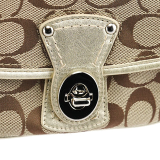 Coach F14282 Beige Gold Signature Turnlock Bag