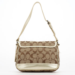 Coach F14282 Beige Gold Signature Turnlock Bag