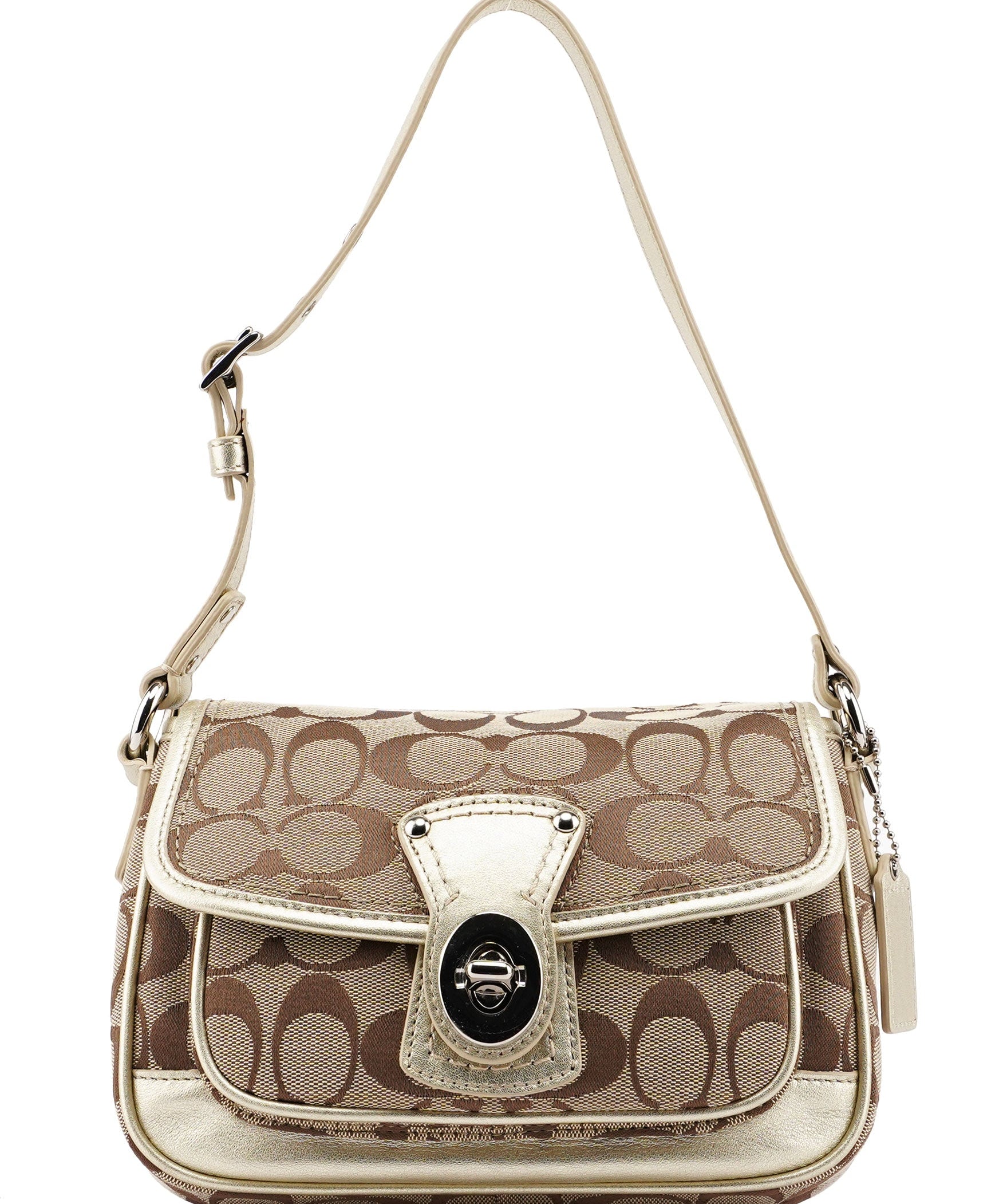 Coach F14282 Beige Signature C Turnlock Shoulder Bag