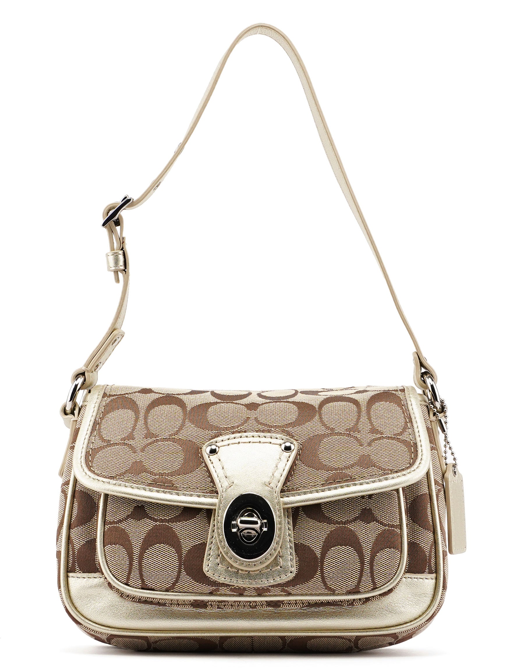 Coach F14282 Beige Signature C Turnlock Shoulder Bag
