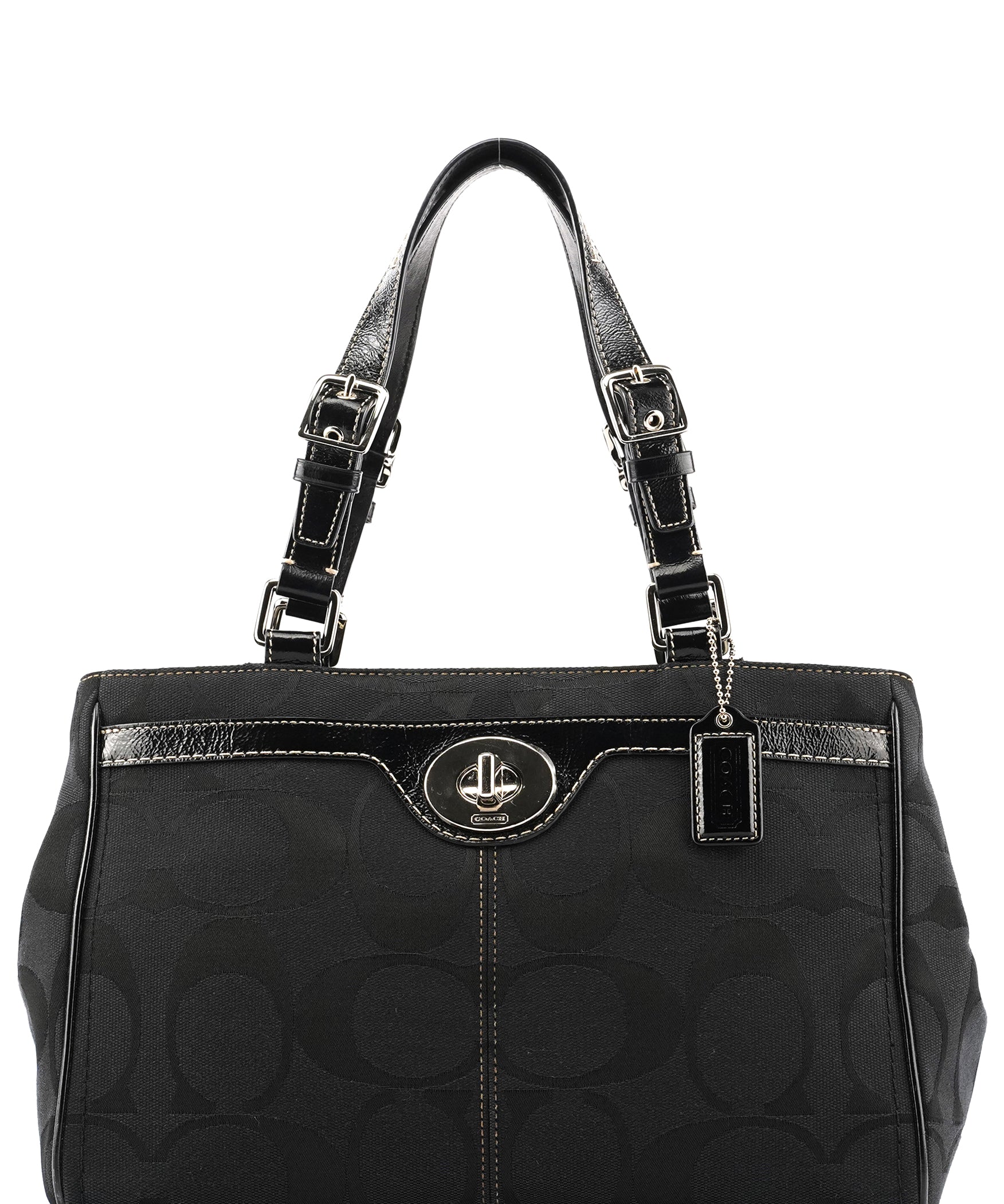 Coach F14415 Black Signature Turnlock Tote Bag
