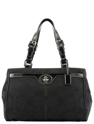 Coach F14415 Black Signature Turnlock Tote Bag