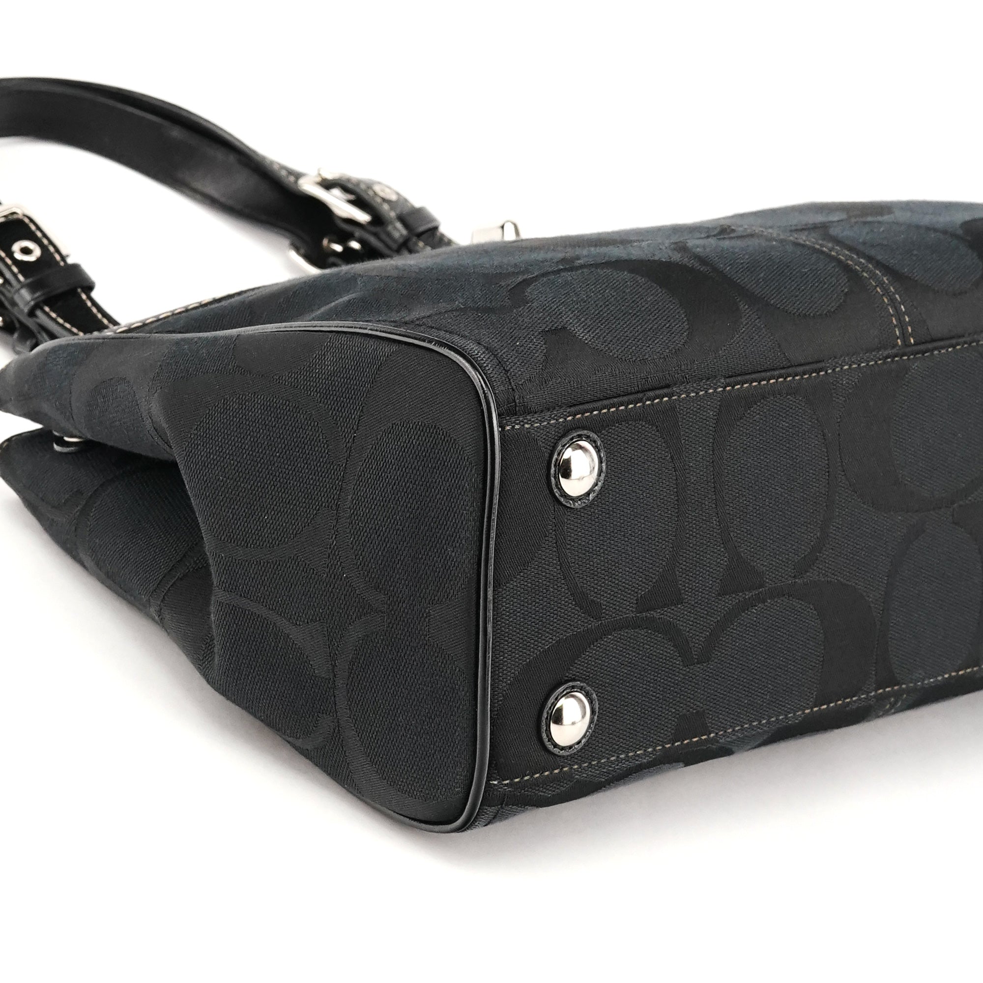 Coach F14415 Black Signature Turnlock Tote Bag