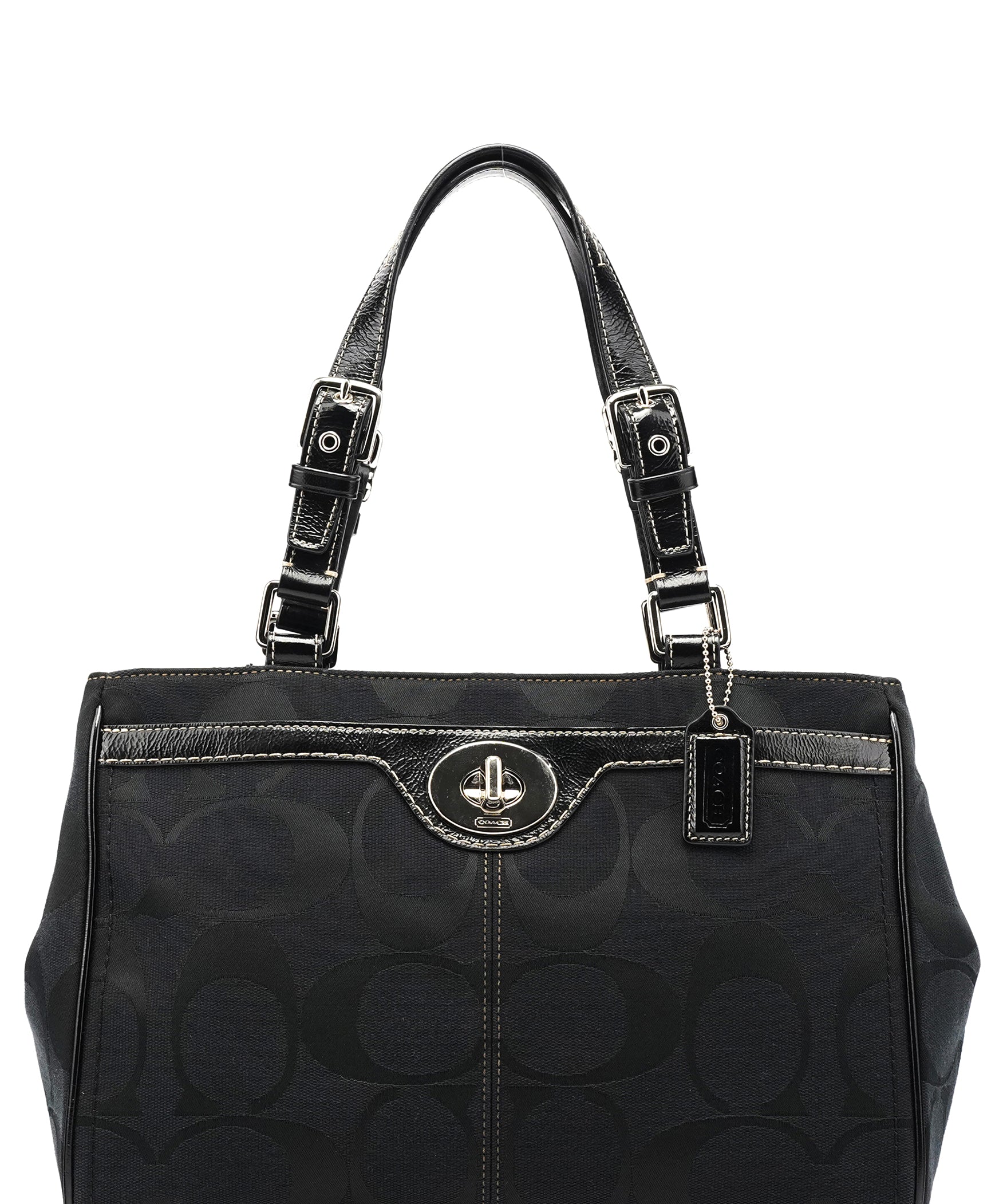 Coach F14415 Black Signature Turnlock Tote Bag