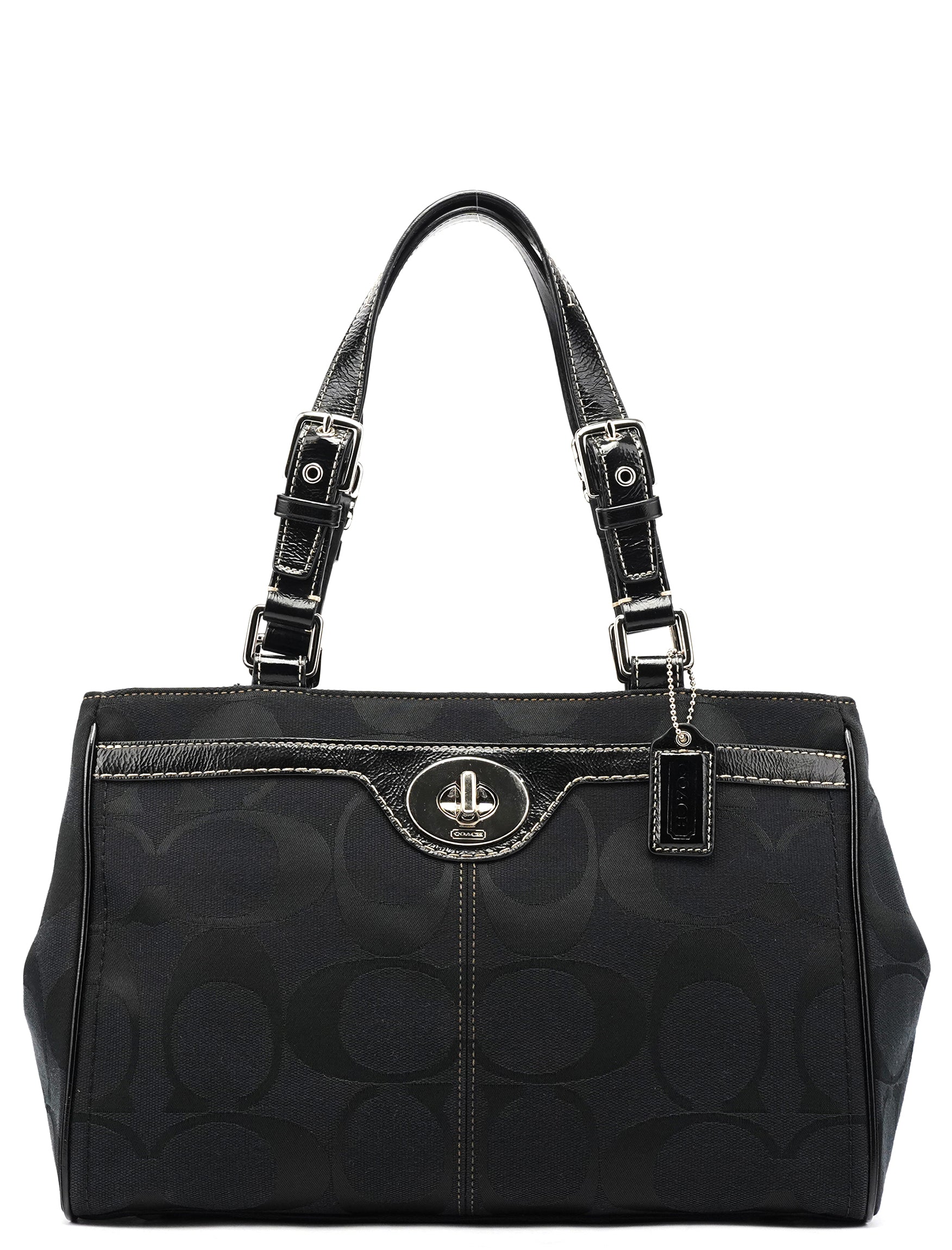 Coach F14415 Black Signature Turnlock Tote Bag