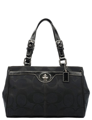 Coach F14415 Black Signature Turnlock Tote Bag