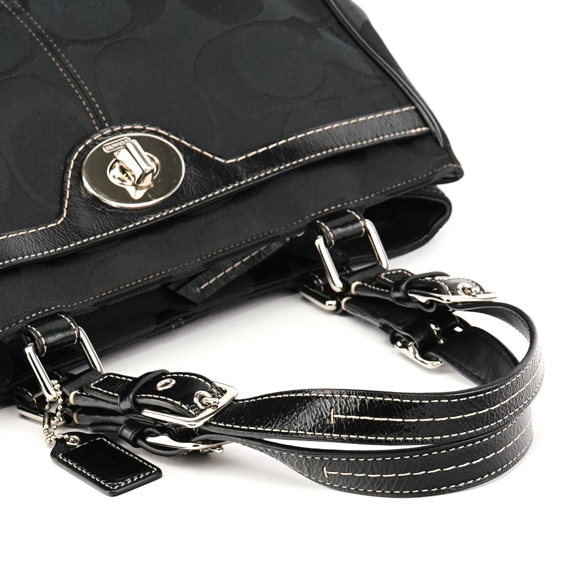 Coach F14415 Black Signature Turnlock Tote Bag