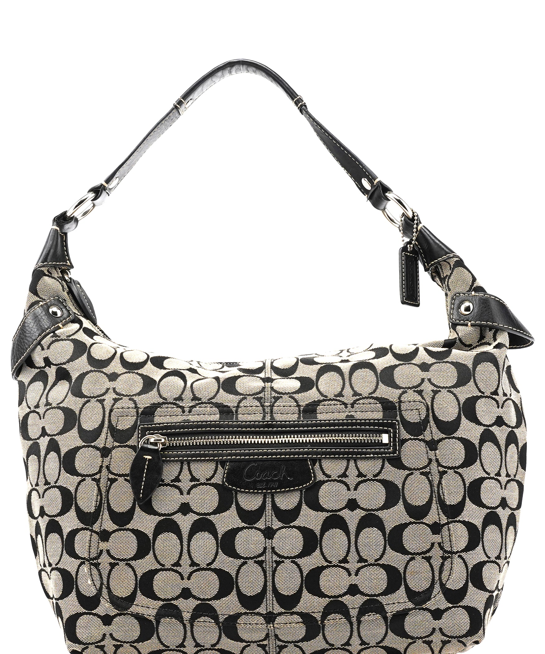 Coach F14691 Grey Black Signature Penelope Hobo Bag