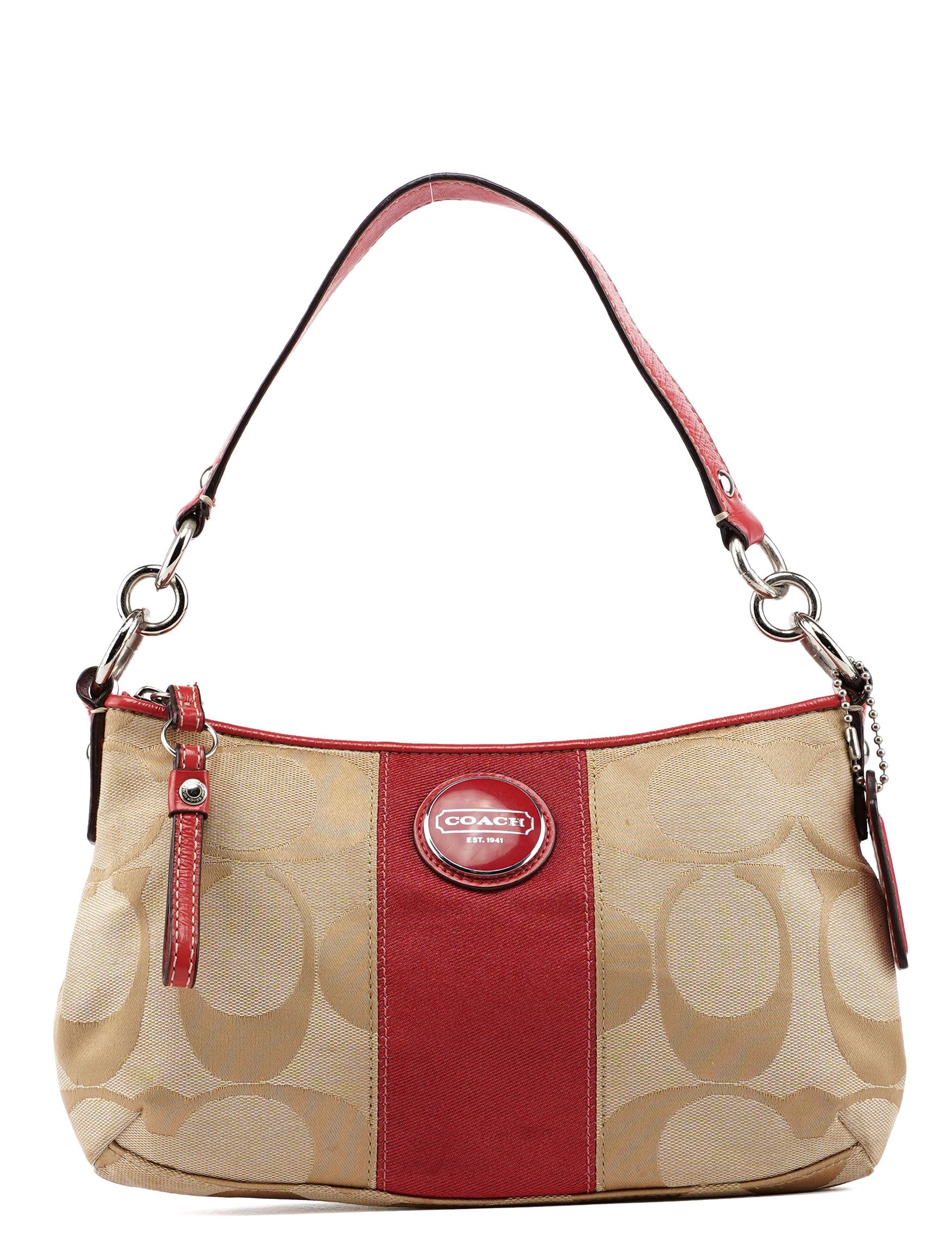 Coach F15111 Beige Red Signature C Hobo Shoulder Bag