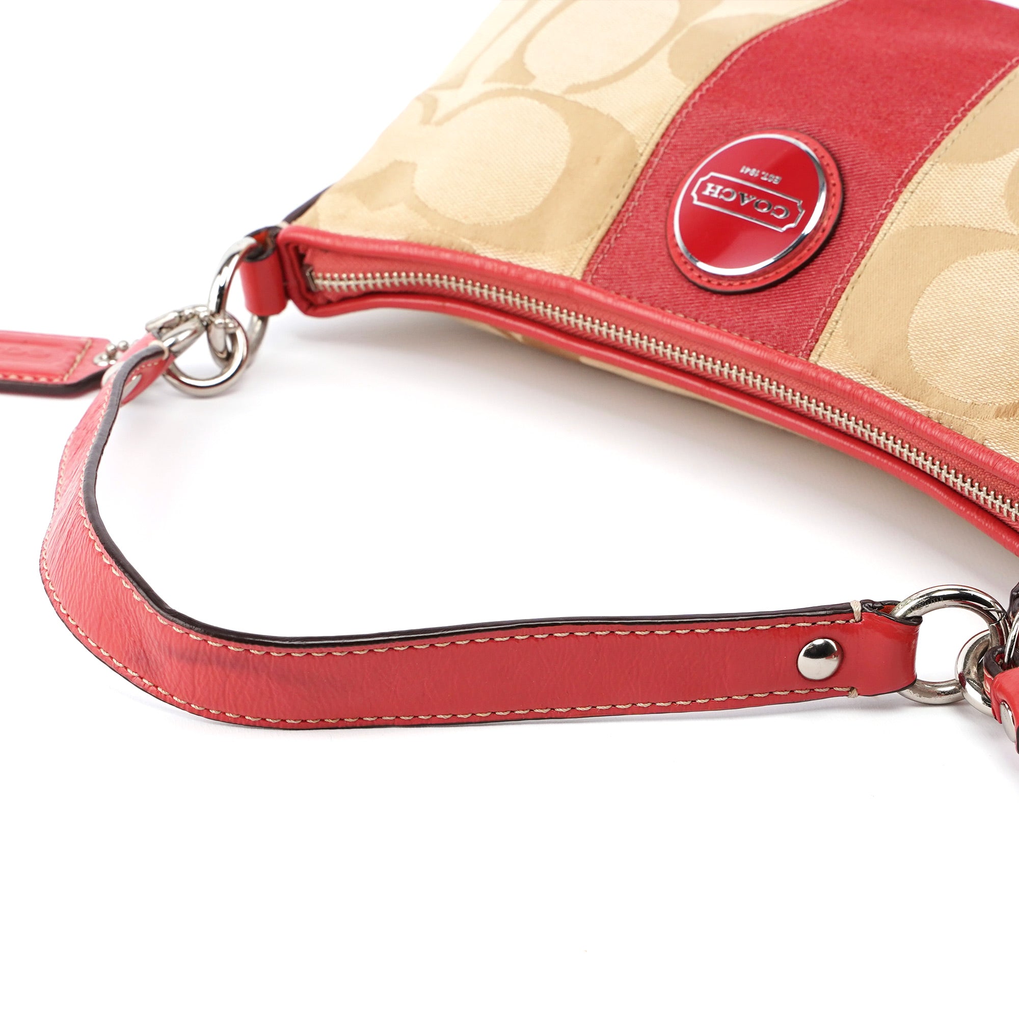 Coach F15111 Beige Red Signature C Hobo Shoulder Bag