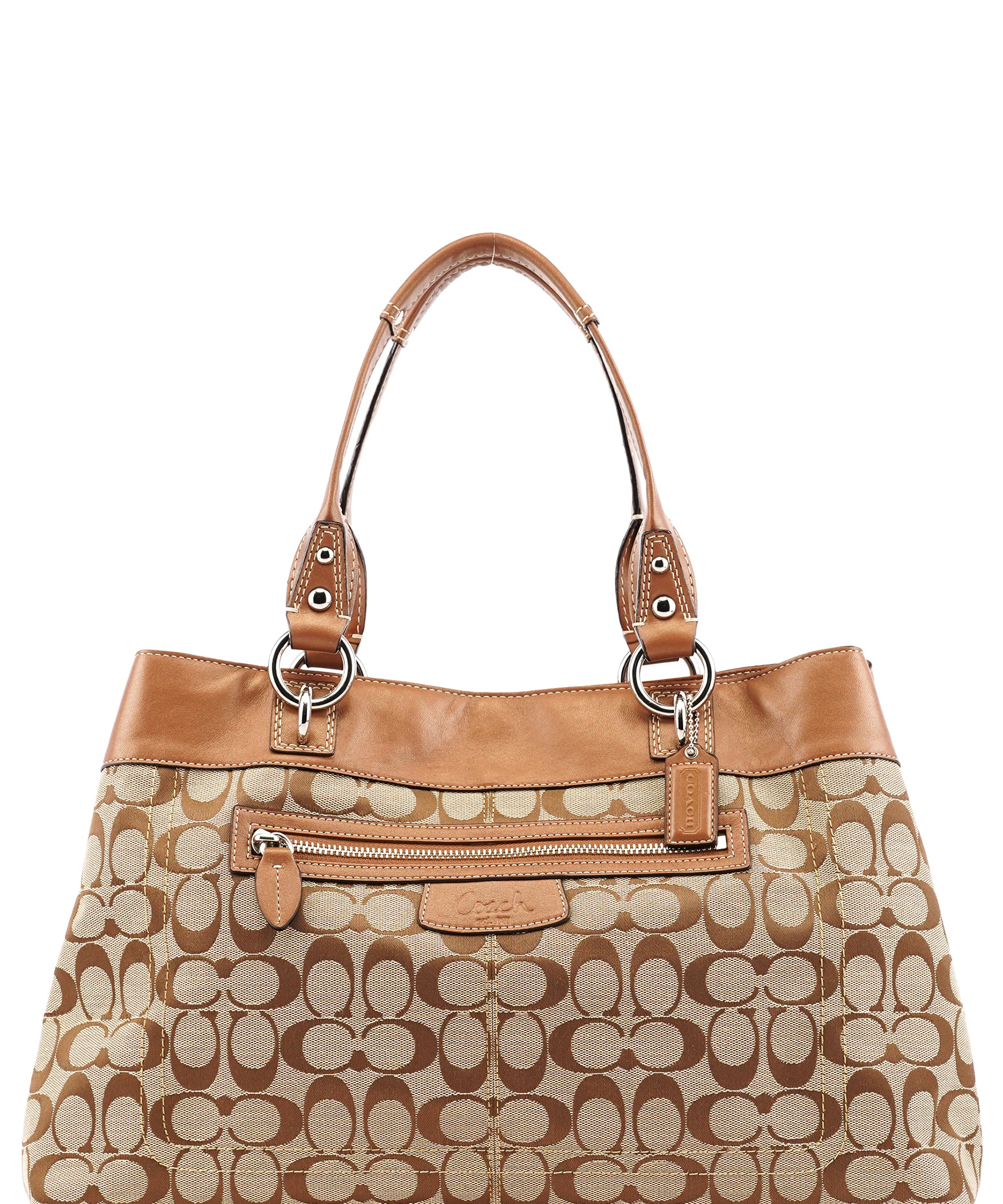 Coach F15534 Beige Brown Signature Canvas Penelope Tote Bag