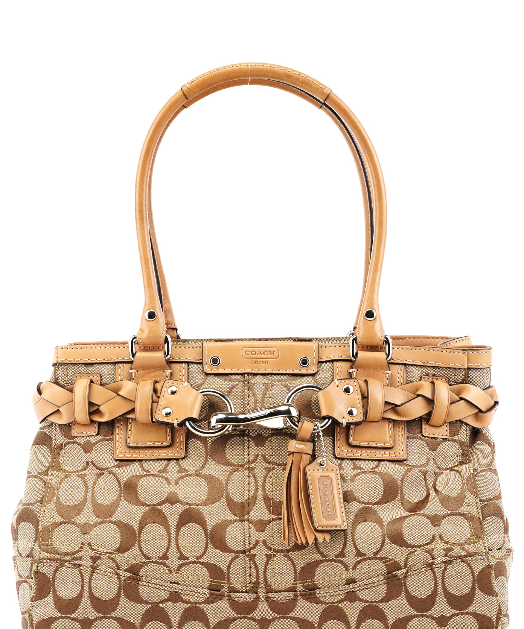 Coach F15665 Beige Tan Signature Hamptons Tote Bag