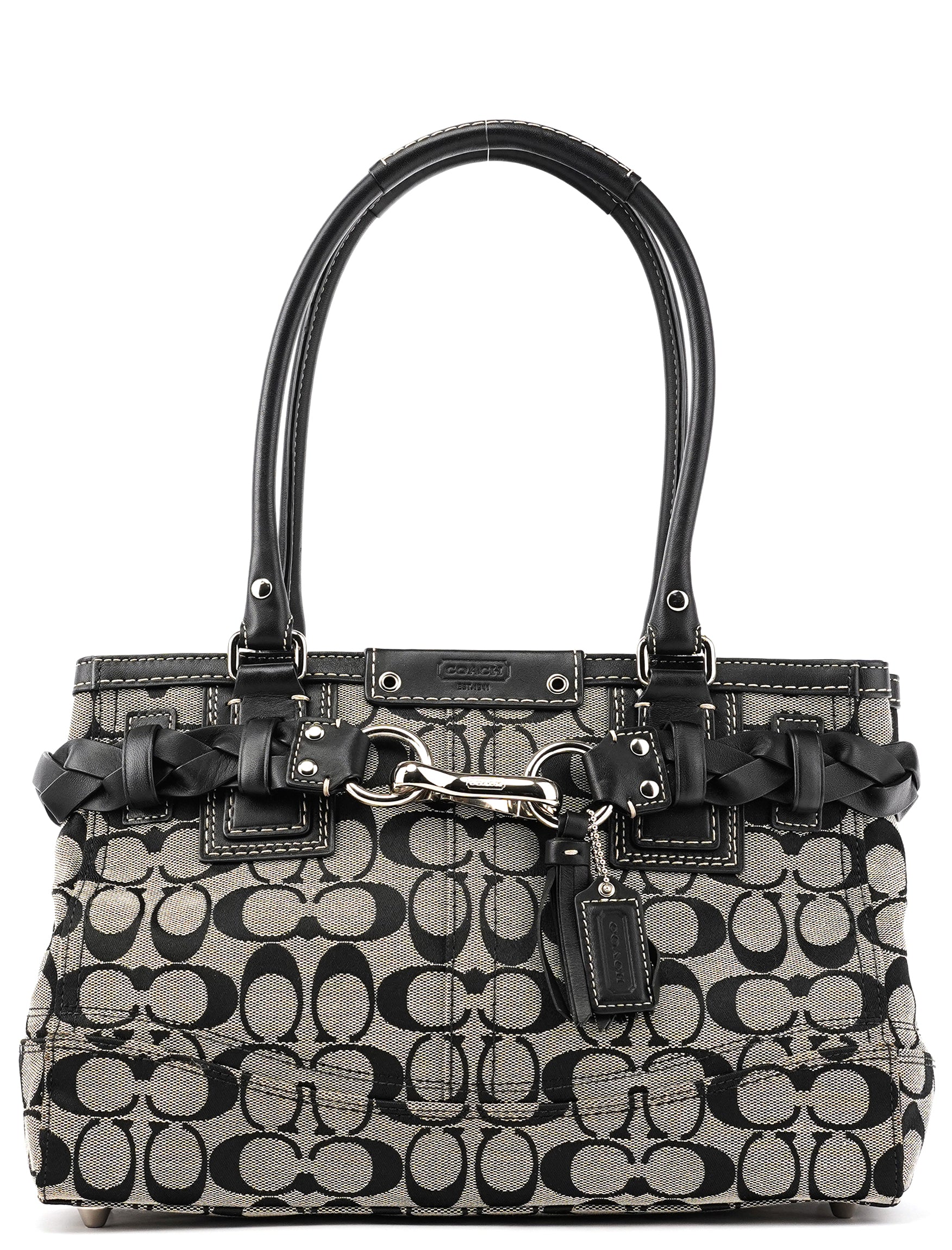 Coach F15665 Grey Black Signature Hamptons Tote Bag