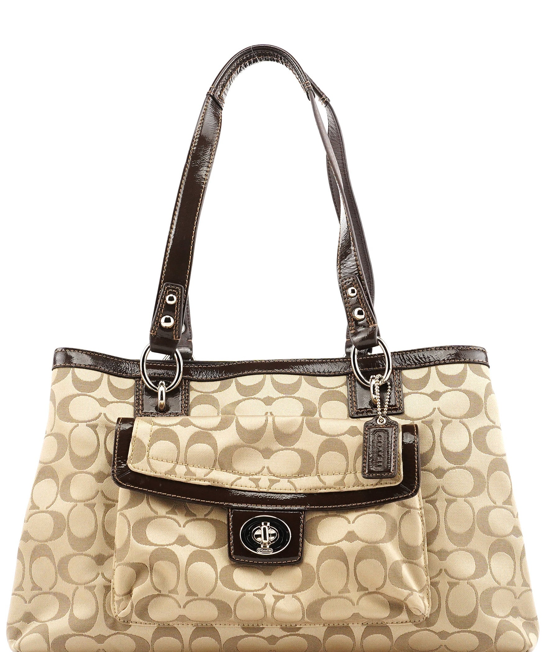 Coach F19043 Beige Signature Turnlock Tote Bag