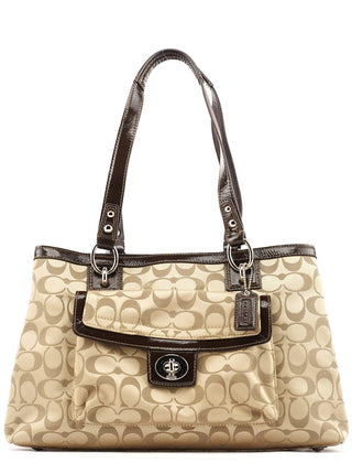 Coach F19043 Beige Signature Turnlock Tote Bag