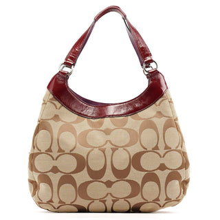 Coach F19251 Beige Signature Canvas Hobo Shoulder Bag
